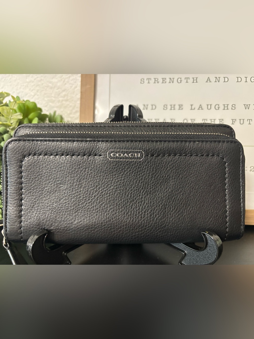 Coach Pebbled Leather Double Zip Around Wallet